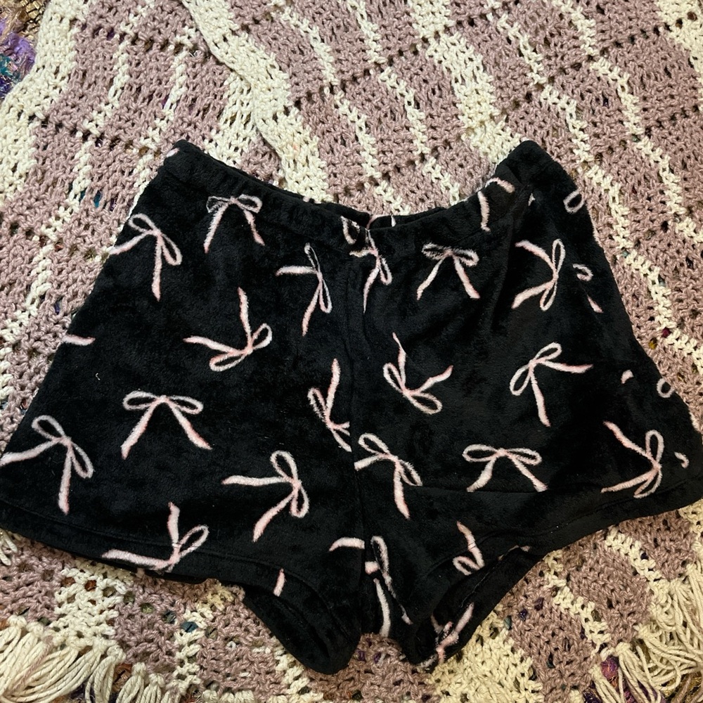 Cozy Black and Pink Bow Sleep Shorts